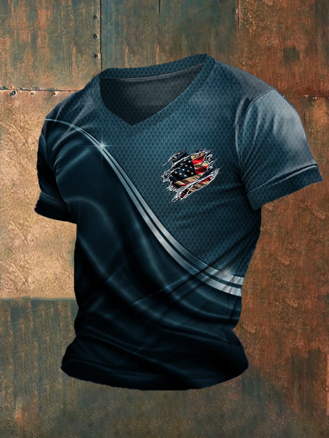 Men's Independence Day Flag Graphic V-Neck T-Shirt