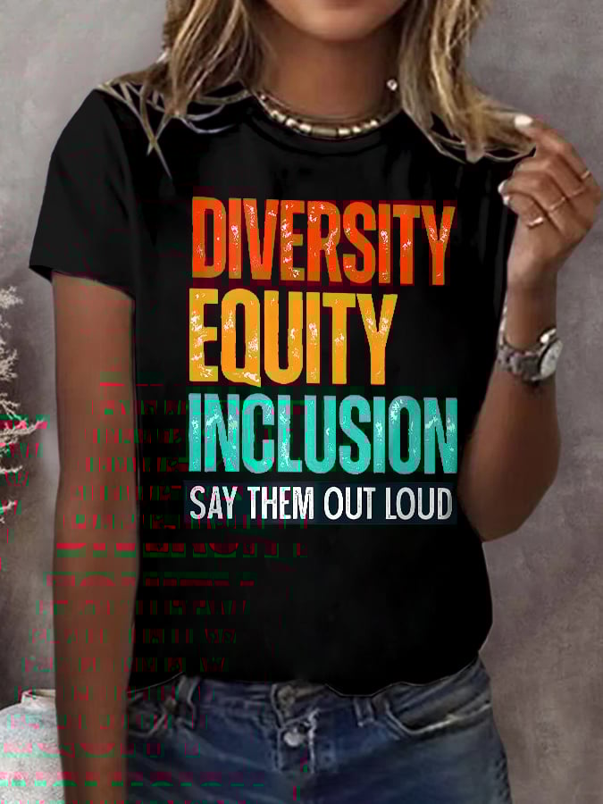 Retro Diversity, Equity, InclusionSay Them Out Loud Support DEI Print T-Shirt