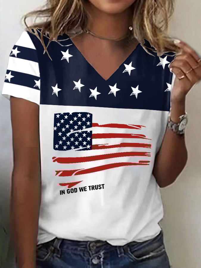 🔥Last Day 49% Off🔥Women's In God We Trust American Flag Print T-Shirt