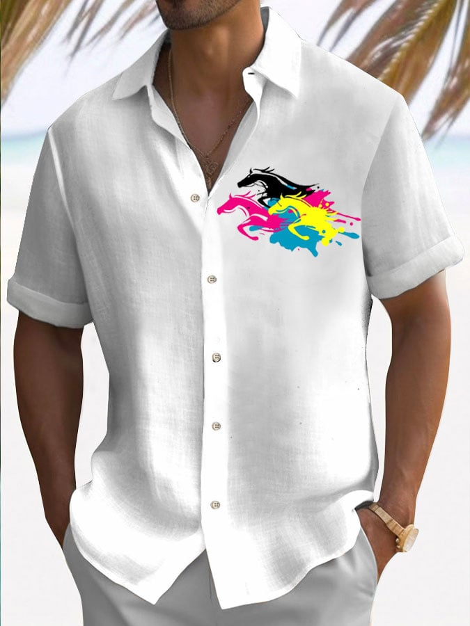 Men's Horse Racing Print Shirt (No Pockets)