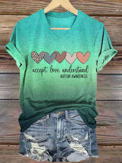 Women's Autism Awareness Understands Love Acceptance Printed Short-Sleeved T-Shirt