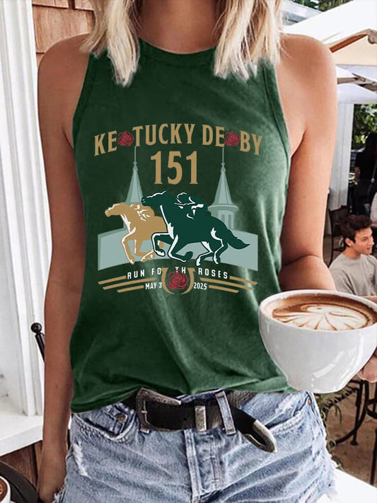 Women's Retro 151st Kentucky Derby 2025 Horse Racing Fans Print Tank Top