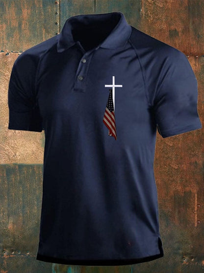 🔥Buy 3 Get 10% Off🔥Men's Flag Cross Print Polo Shirt