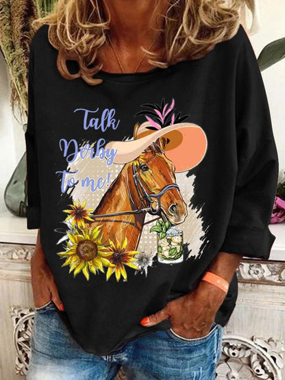 Women's Talk Derby To Me Print Casual Sweatshirt