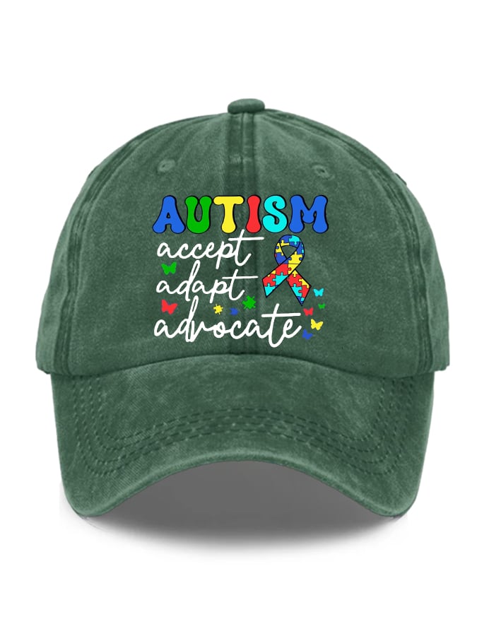 Unisex Distressed Washed Accept Adapt Advocate Autism Awareness Print Hat