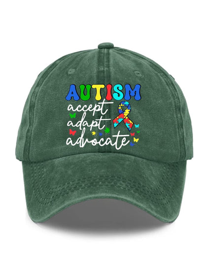 Unisex Distressed Washed Accept Adapt Advocate Autism Awareness Print Hat