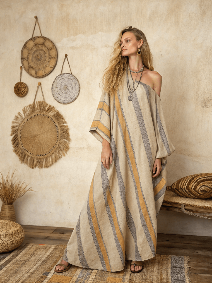 Women's cotton and linen one shoulder long skirt