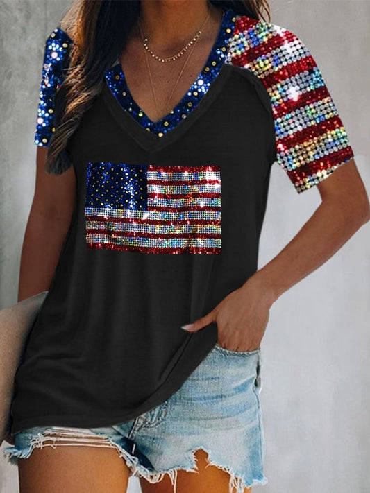 🔥Last Day 49% Off🔥Women's Flag America Print Casual T-Shirt