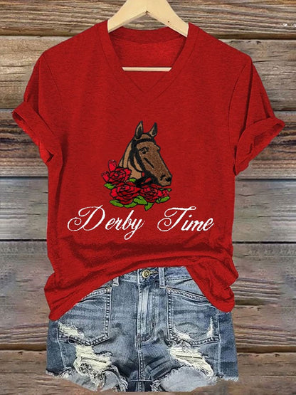 Women's Derby Time Printed Casual T-Shirt