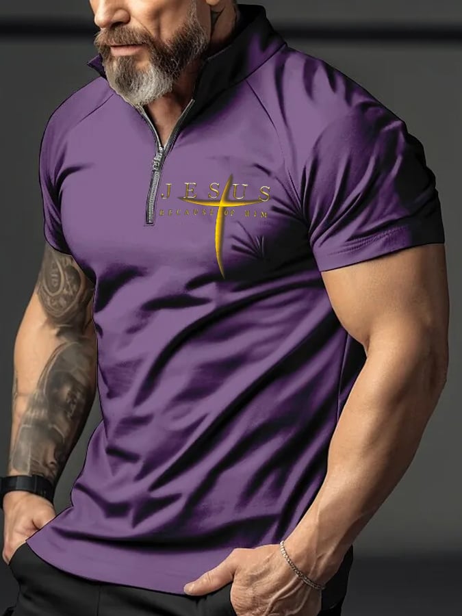 Men's “Jesus Because Of Him” Print Polo Shirt