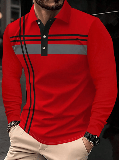 Men's Striped Business Casual Long Sleeve Polo Shirt