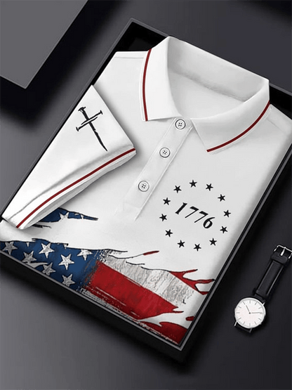 Men's Independence Day Faith Cross Printed Casual POLO Shirt