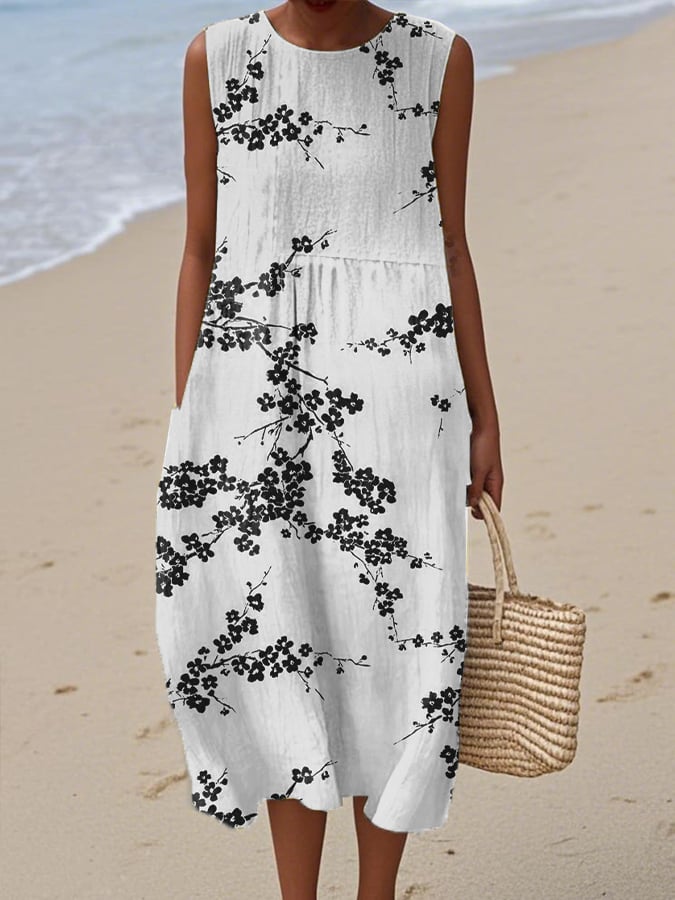 Women's Casual Retro Blue Plum Blossom Dress