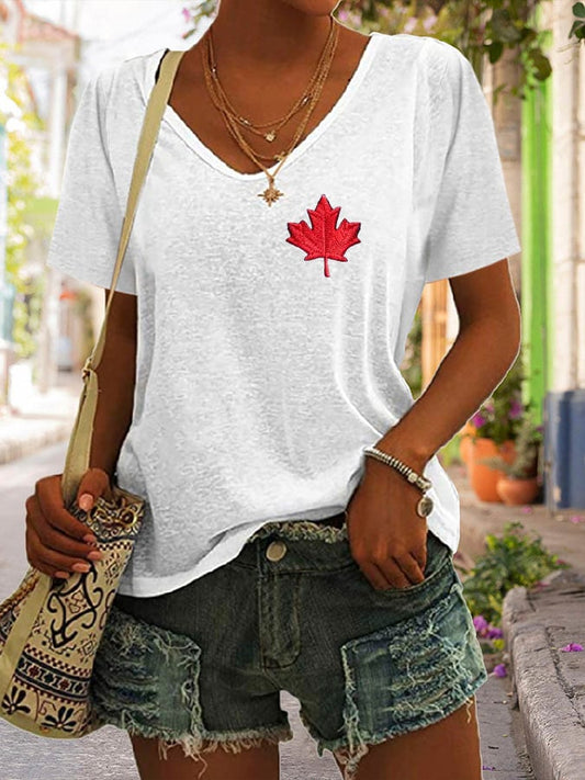Women's Retro Canadian Maple Leaf Print Casual T-Shirts