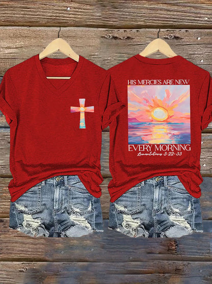 🔥Buy 3 Get 10% Off🔥Women's His Mercies Are New Every Morning Feeling Printed T-Shirt