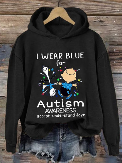 Retro Autism Awareness I Wear Blue For Autism Print Hoodie