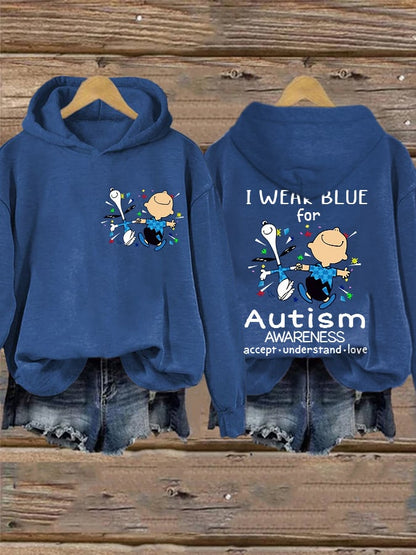 Retro Autism Awareness I Wear Blue For Autism Print Hoodie