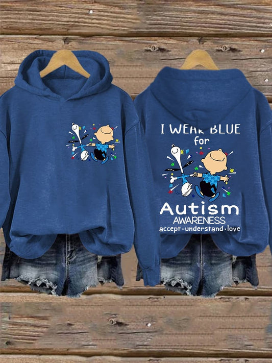 Retro Autism Awareness I Wear Blue For Autism Print Hoodie