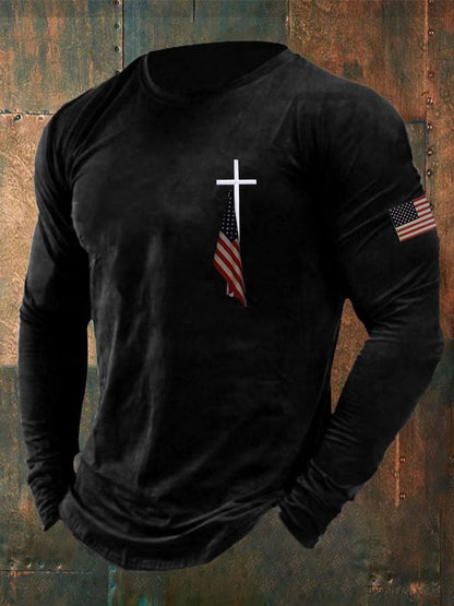Men'S Flag Cross Print T-Shirt