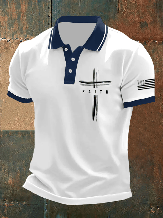 Men's Retro Faith Casual Printed Polo Shirt