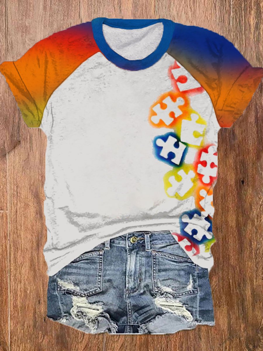Women's Autism Awareness Print Raglan Sleeve T-Shirt