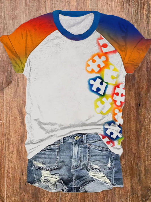 Women's Autism Awareness Print Raglan Sleeve T-Shirt