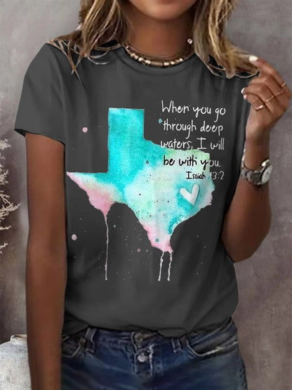 Retro Texas Strong When You Go Through Deep Waters, I Will Be With You. Isaiah 43:2 Print T-Shirt