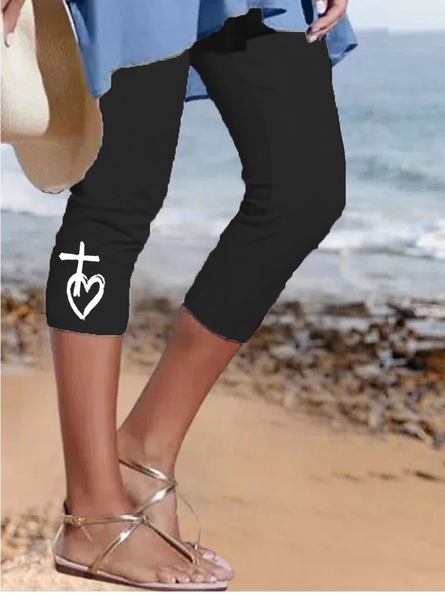 Women's Faith Jesus Has My Back Cross Print Cropped Yoga Leggings