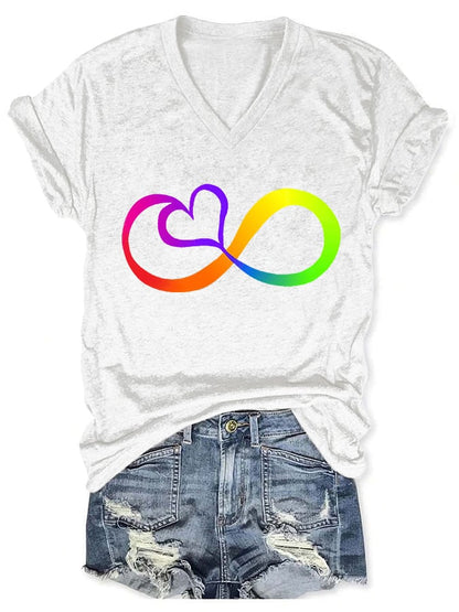 V-neck Autism Infinity Print T-Shirt