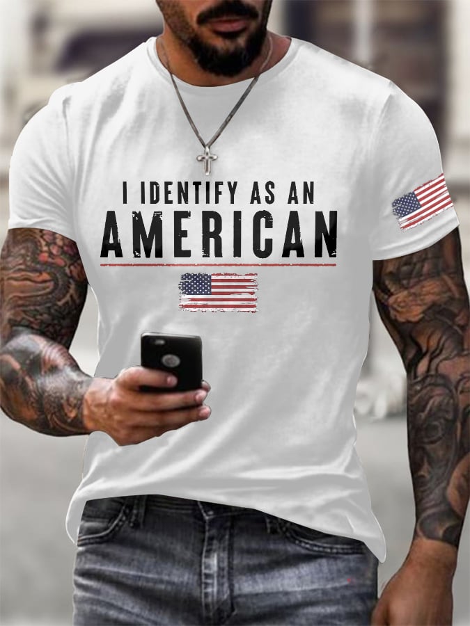 Men's I Identify As An American Printed Round Neck T-Shirt