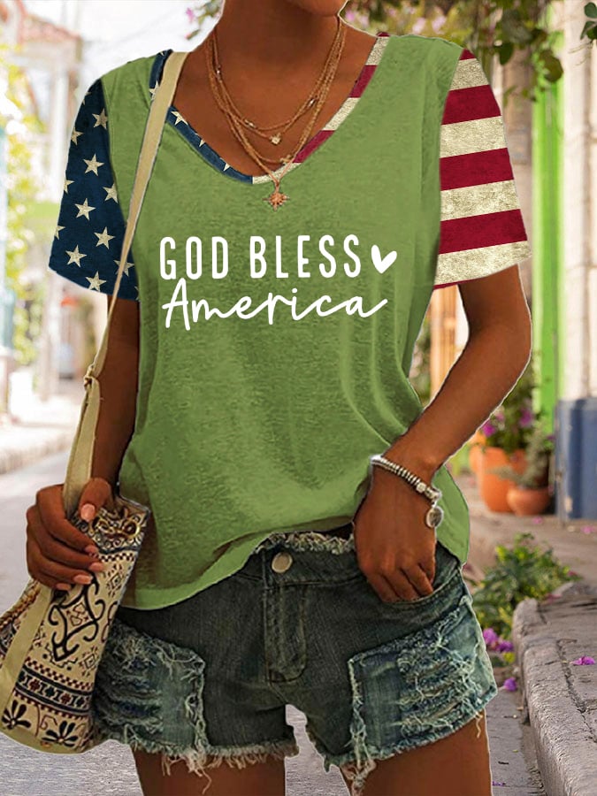 🔥Last Day 49% Off🔥Women's Flag God Bless America Print Casual T-Shirt