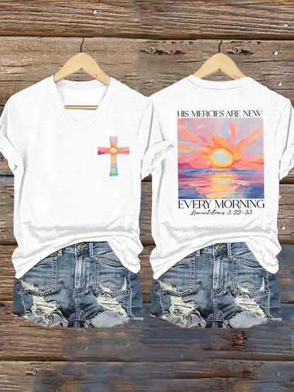 🔥Buy 3 Get 10% Off🔥Women's His Mercies Are New Every Morning Feeling Printed T-Shirt