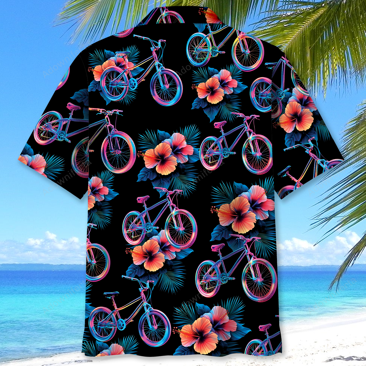 Mountain Bike Hibiscus Hologram Hawaiian Shirt