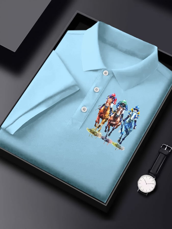 Men's Horse Racing Print Polo Shirt