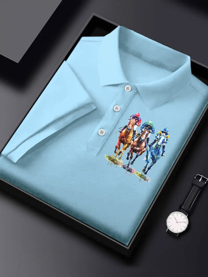 Men's Horse Racing Print Polo Shirt