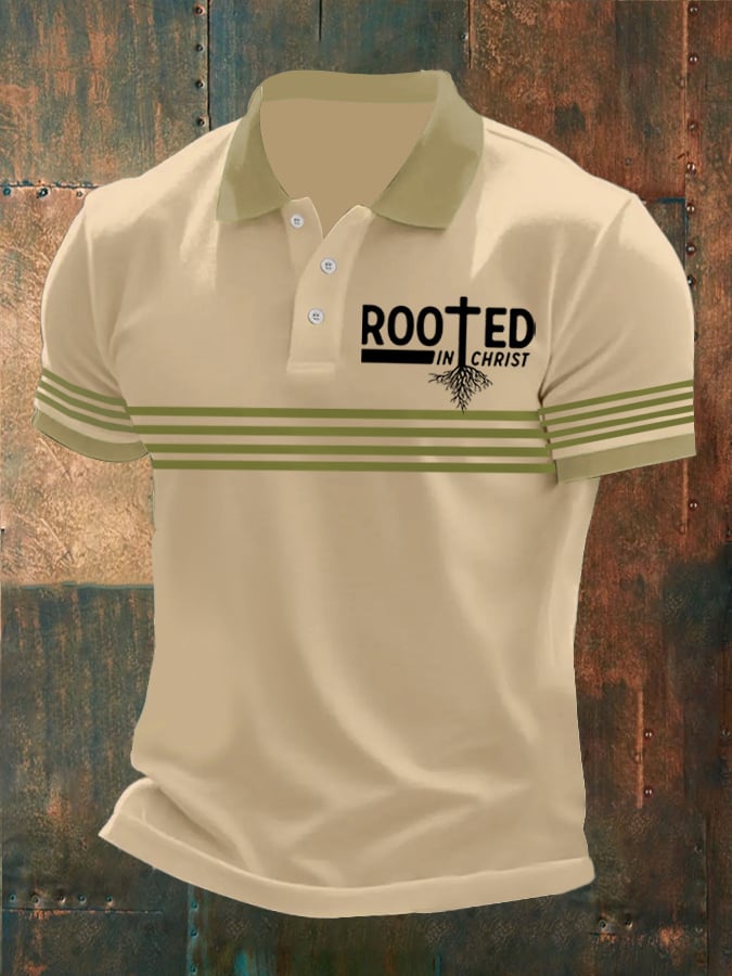 Men's Faith Printed Button Design Polo Shirt