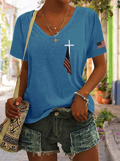 Women's Flag Cross Print T-Shirt