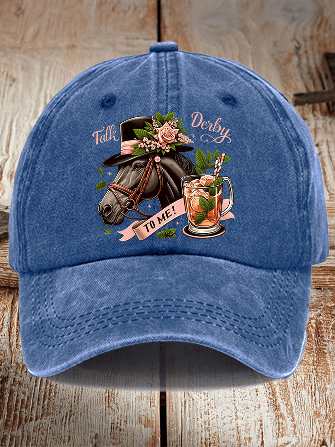 Unisex Distressed Washed Cotton Horse Racing Prints Hat