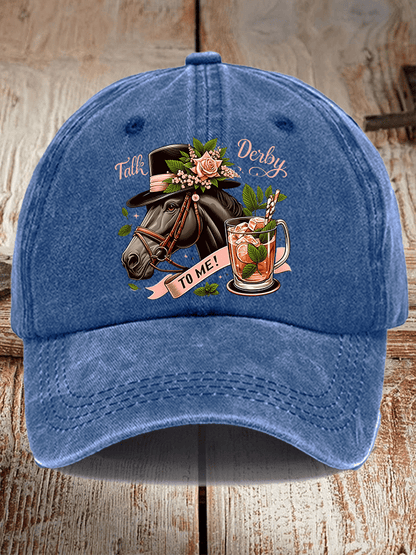 Unisex Distressed Washed Cotton Horse Racing Prints Hat