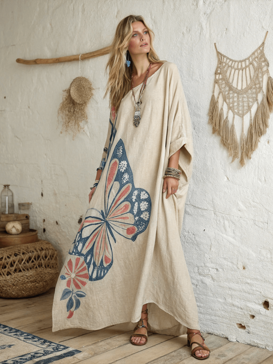 Women's cotton and linen one shoulder long skirt