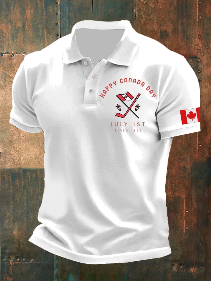 Men's Retro Happy Canada Day July 1st Since 1867 Print Polo Shirt
