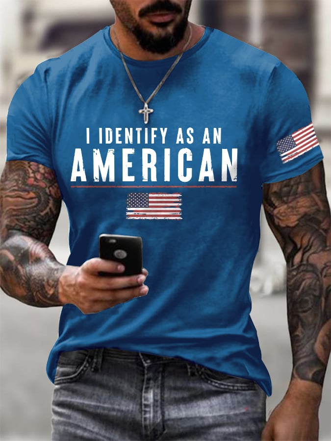 Men's I Identify As An American Printed Round Neck T-Shirt