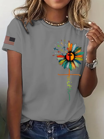 Women's Faith Sunflower Flag Print T-Shirt