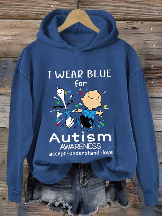 Retro Autism Awareness I Wear Blue For Autism Print Hoodie