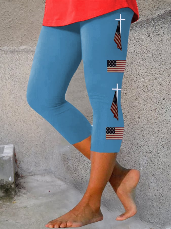 Women's Flag Cross Print Leggings