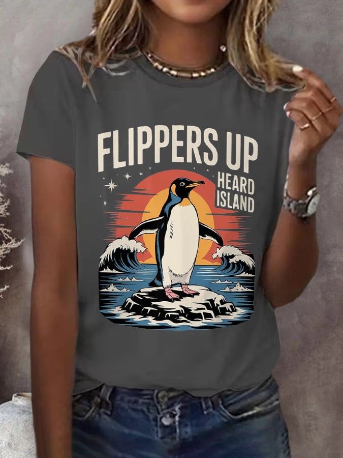 Women's Flippers Up Heard Island Penguin Resist Printed Short-Sleeved T-Shirt