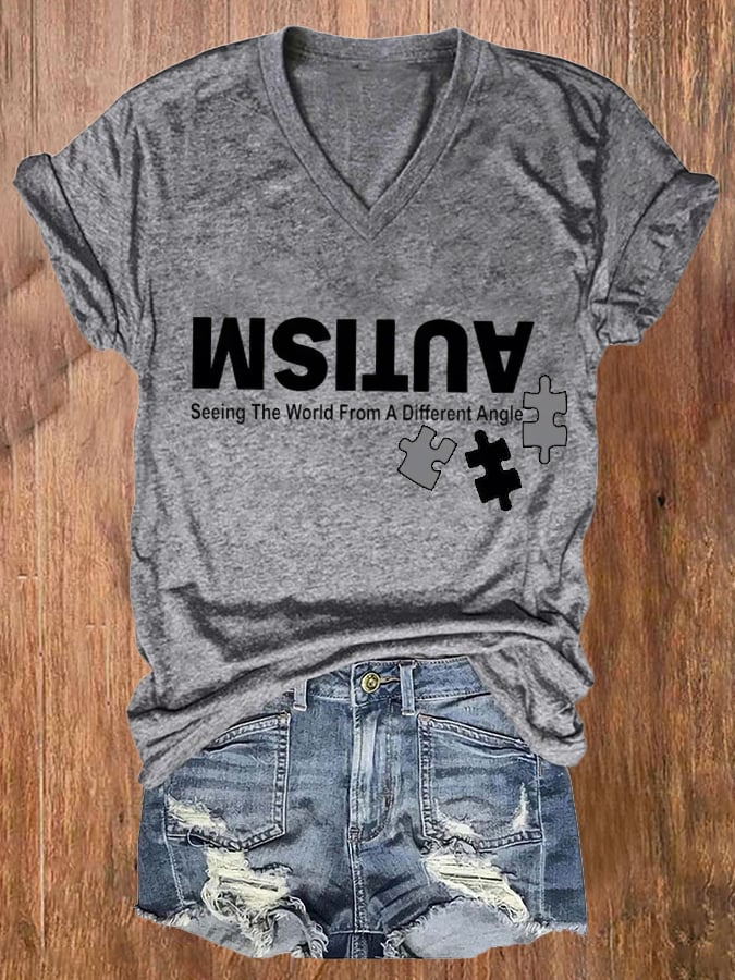 Womens Autism: Seeing The World From A Different Perspective Autism Awareness Print T-Shirt
