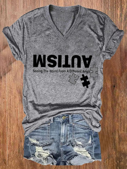 Womens Autism: Seeing The World From A Different Perspective Autism Awareness Print T-Shirt