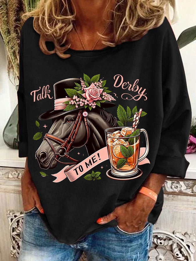 Women's Talk Derby To Me Print Casual Sweatshirt