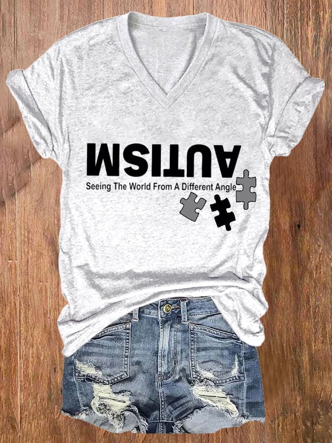 Womens Autism: Seeing The World From A Different Perspective Autism Awareness Print T-Shirt